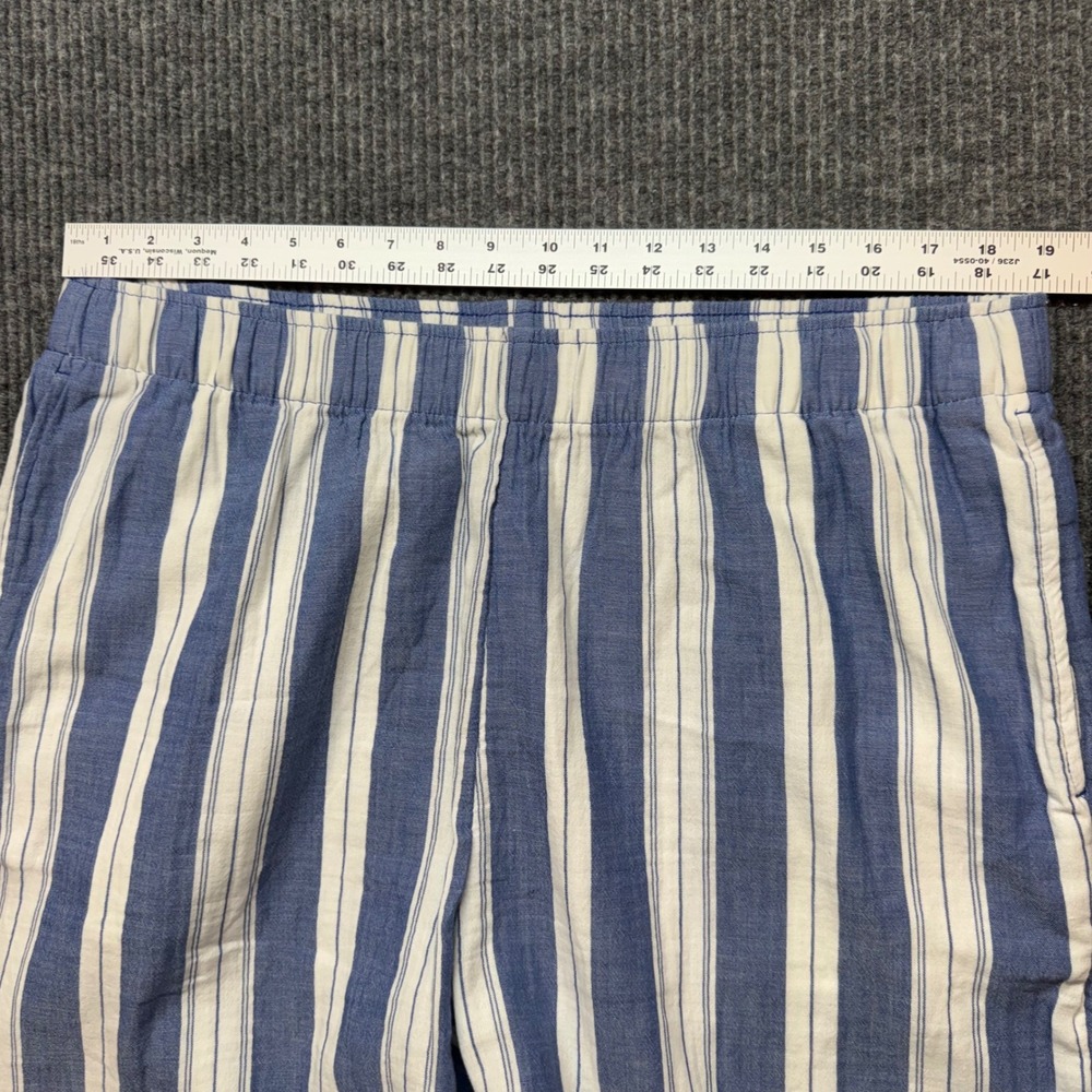 Womens XL Demi Wide Leg Blue White Striped Cotton Crop Pants High Rise Casual - Picture 6 of 14